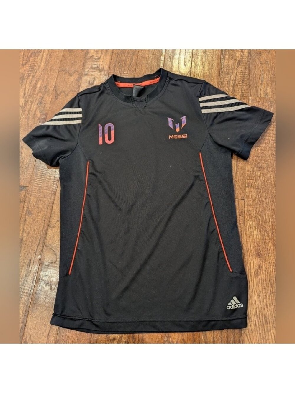 Adidas Soccer Jersey Messi 10 Black Pink & Purple Iridescent 3 Stripe Kids Sz L